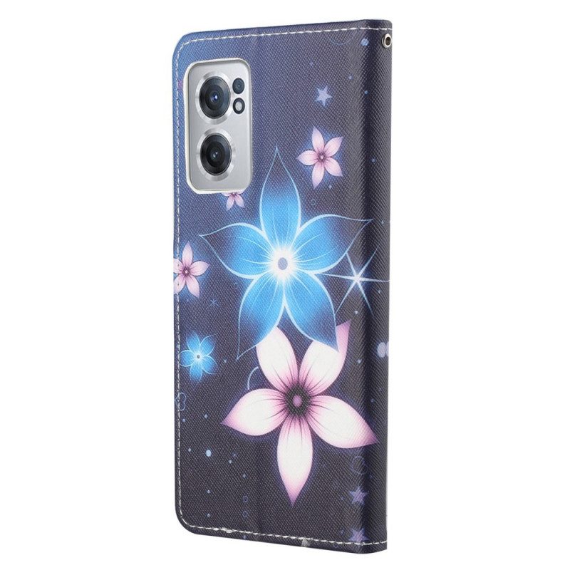 Folio-hoesje voor OnePlus Nord CE 2 5G Blauwe En Roze Bloemen