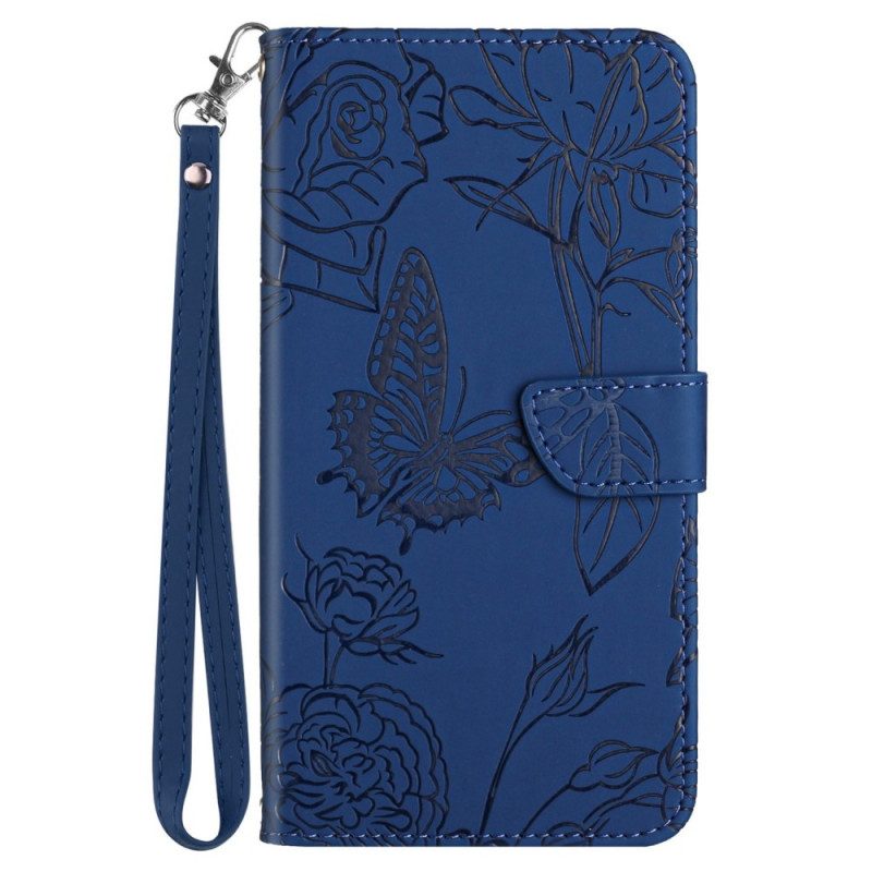 Folio-hoesje voor OnePlus Nord CE 2 5G Met Ketting Vlinders En Bloemen Riem