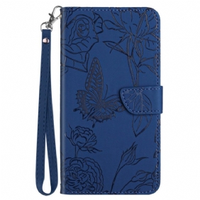 Folio-hoesje voor OnePlus Nord CE 2 5G Met Ketting Vlinders En Bloemen Riem