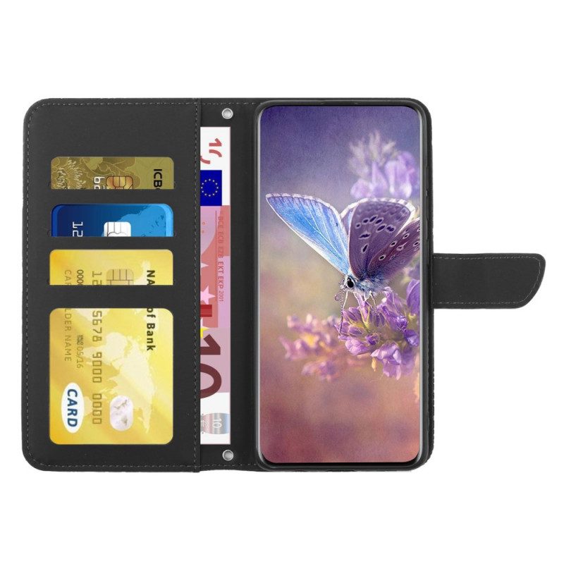 Folio-hoesje voor OnePlus Nord CE 2 5G Met Ketting Vlinders En Bloemen Riem