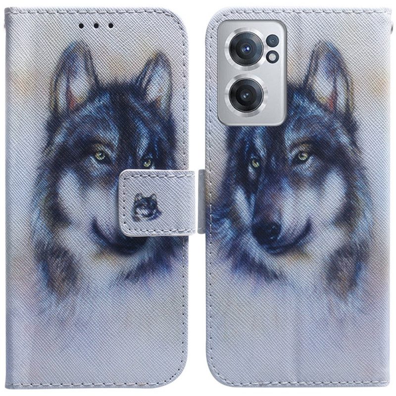 Leren Hoesje voor OnePlus Nord CE 2 5G Wolf Schilderij