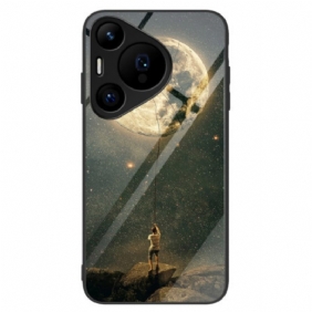 Case Hoesje Huawei Pura 70 Pro Telefoonhoesje Maanpatroon Van Gehard Glas