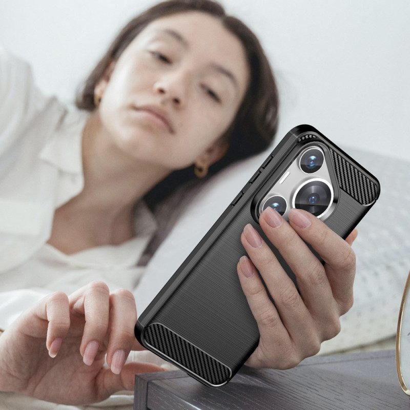 Hoesje Voor Huawei Pura 70 Pro Geborstelde Koolstofvezel