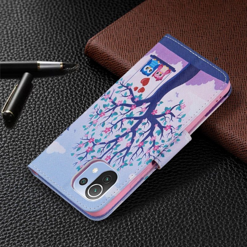 Flip Case voor Xiaomi Mi 11 Lite 4G / 5G / 5G NE Uilen Op De Schommel