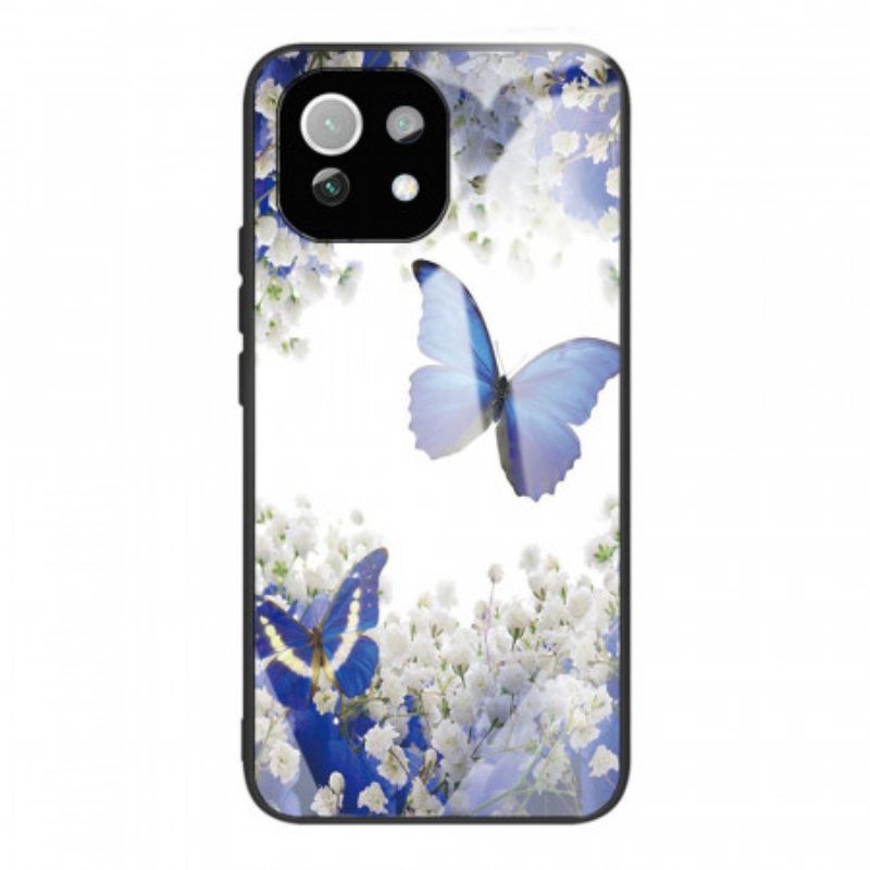 Hoesje voor Xiaomi Mi 11 Lite 4G / 5G / 5G NE Blauwe Vlinders Gehard Glas