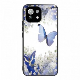 Hoesje voor Xiaomi Mi 11 Lite 4G / 5G / 5G NE Blauwe Vlinders Gehard Glas