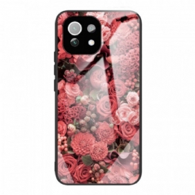 Hoesje voor Xiaomi Mi 11 Lite 4G / 5G / 5G NE Rose Bloemen Gehard Glas