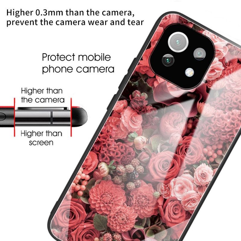 Hoesje voor Xiaomi Mi 11 Lite 4G / 5G / 5G NE Rose Bloemen Gehard Glas