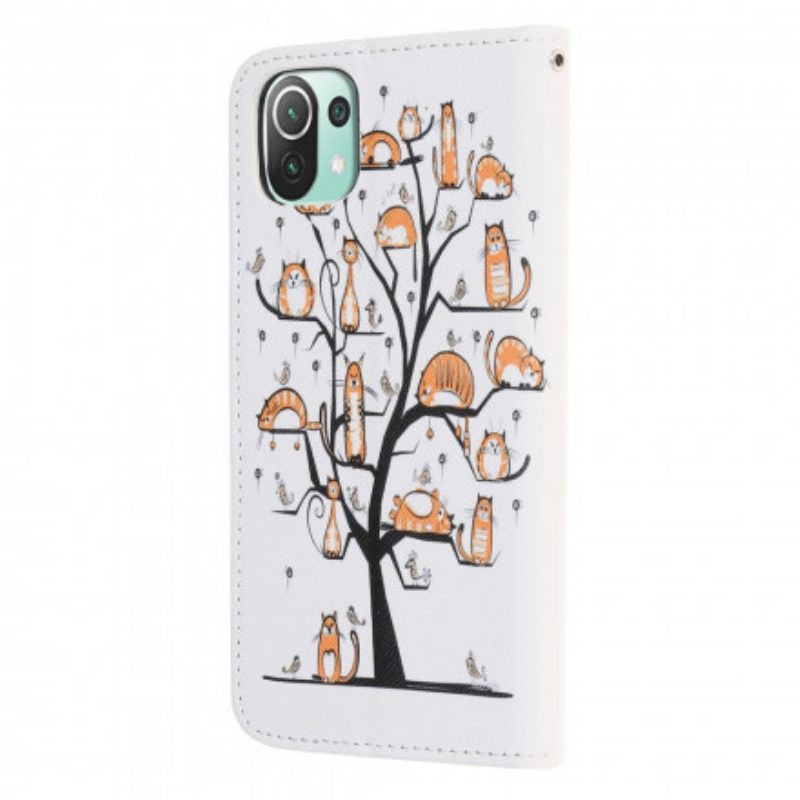 Leren Hoesje voor Xiaomi Mi 11 Lite 4G / 5G / 5G NE Met Ketting Funky Cats Met Riem