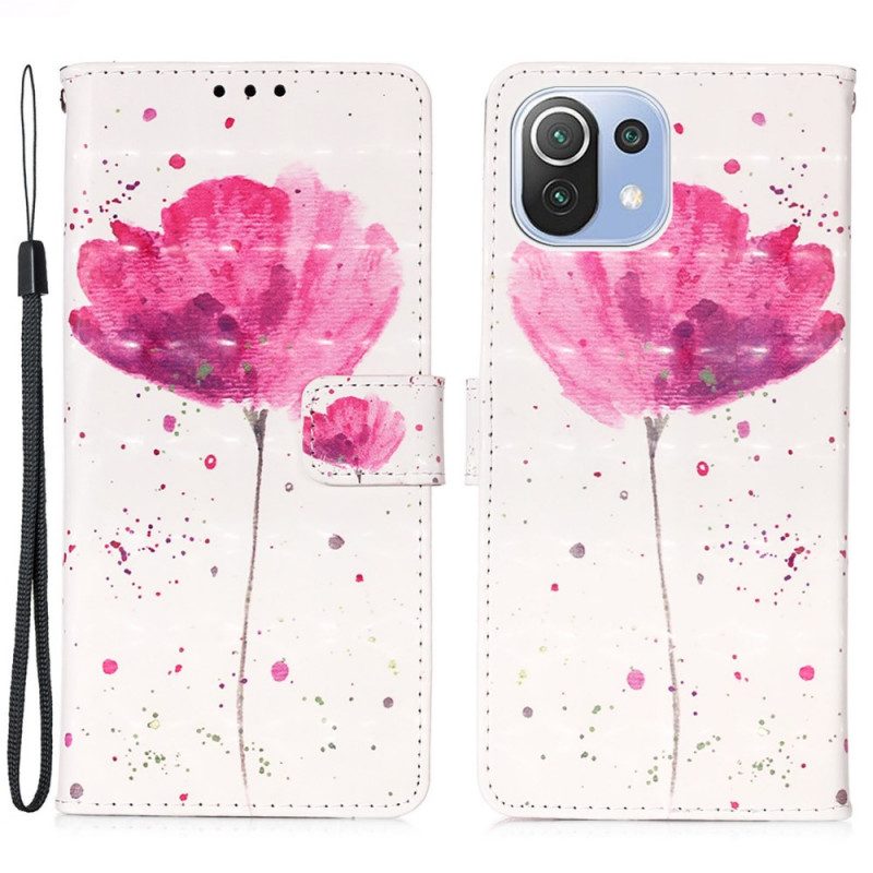 Telefoonhoesje Leren Hoesje voor Xiaomi Mi 11 Lite 4G / 5G / 5G NE Aquarel Papaver