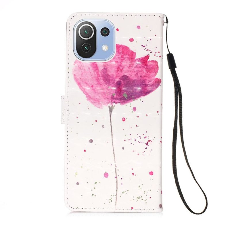 Telefoonhoesje Leren Hoesje voor Xiaomi Mi 11 Lite 4G / 5G / 5G NE Aquarel Papaver