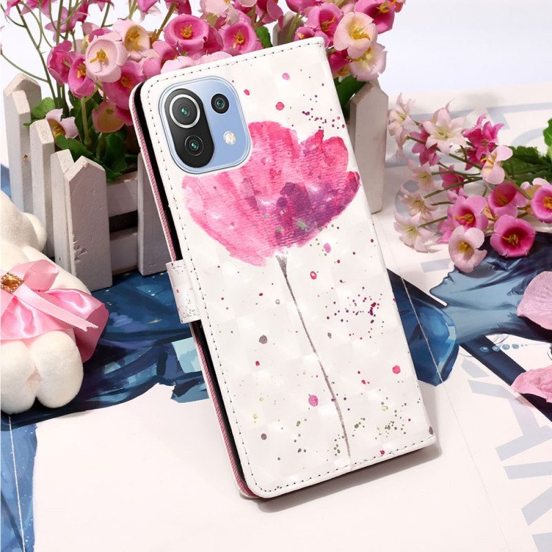 Telefoonhoesje Leren Hoesje voor Xiaomi Mi 11 Lite 4G / 5G / 5G NE Aquarel Papaver