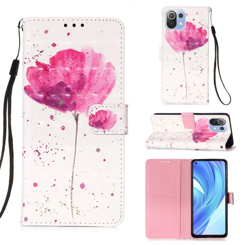 Telefoonhoesje Leren Hoesje voor Xiaomi Mi 11 Lite 4G / 5G / 5G NE Aquarel Papaver