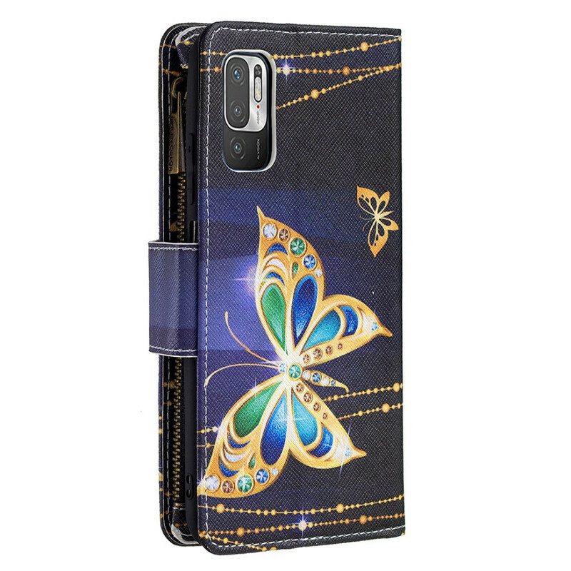 Flip Case voor Poco M3 Pro 5G Vlinders Zak Met Ritssluiting