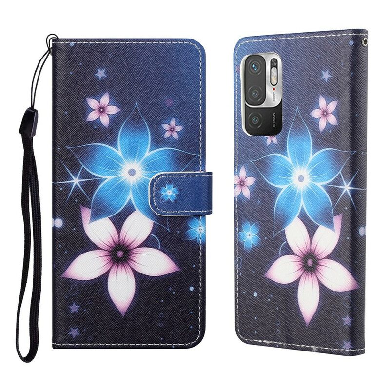 Folio-hoesje voor Poco M3 Pro 5G Met Ketting Maanband Bloemen