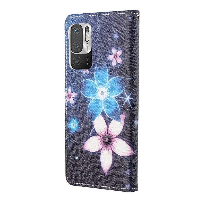 Folio-hoesje voor Poco M3 Pro 5G Met Ketting Maanband Bloemen