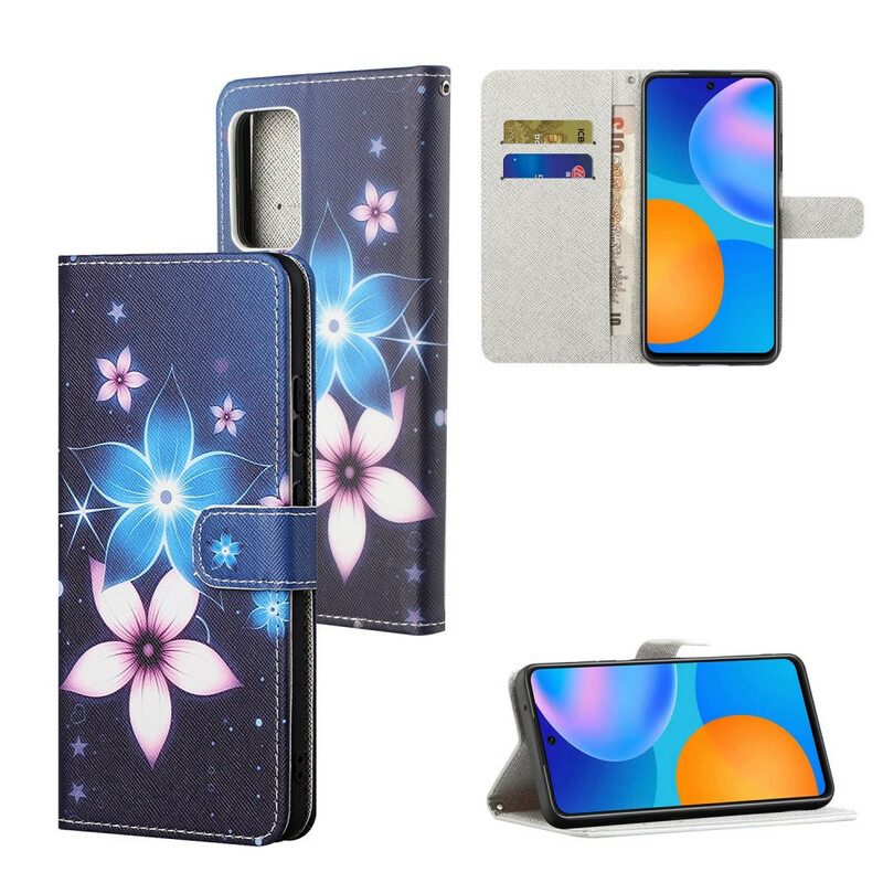 Folio-hoesje voor Poco M3 Pro 5G Met Ketting Maanband Bloemen