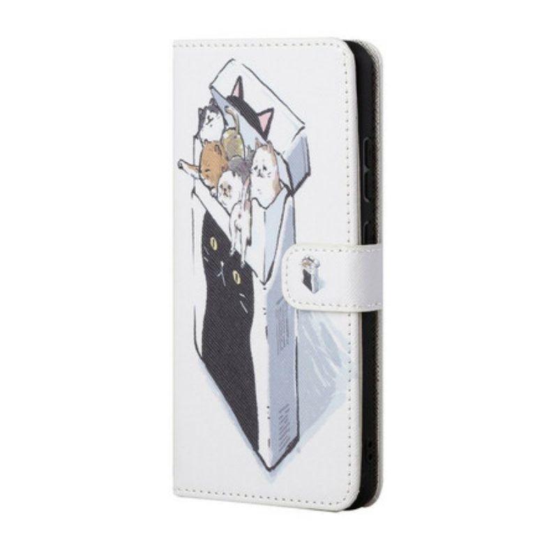 Leren Hoesje voor Poco M3 Pro 5G Met Ketting Levering Katten Met Strings