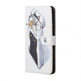 Leren Hoesje voor Poco M3 Pro 5G Met Ketting Levering Katten Met Strings