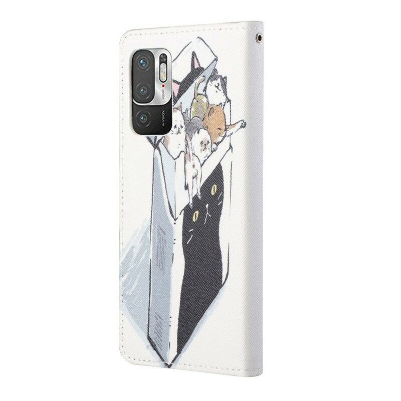 Leren Hoesje voor Poco M3 Pro 5G Met Ketting Levering Katten Met Strings