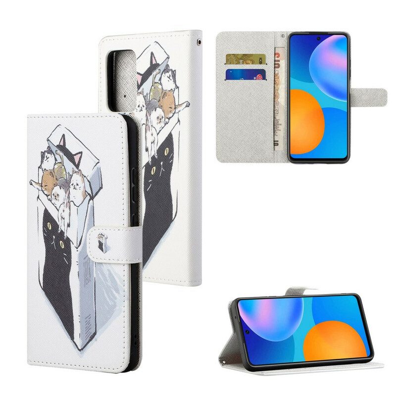 Leren Hoesje voor Poco M3 Pro 5G Met Ketting Levering Katten Met Strings