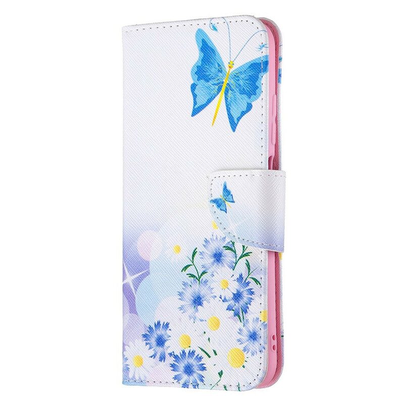 Leren Hoesje voor Poco M3 Pro 5G Vlinders En Bloemen