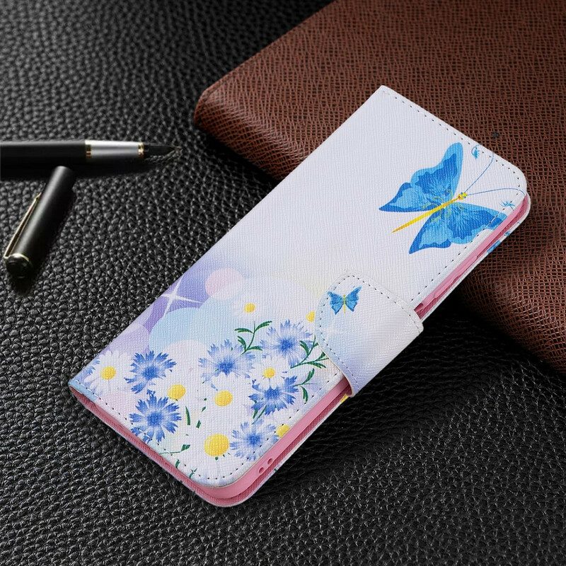 Leren Hoesje voor Poco M3 Pro 5G Vlinders En Bloemen