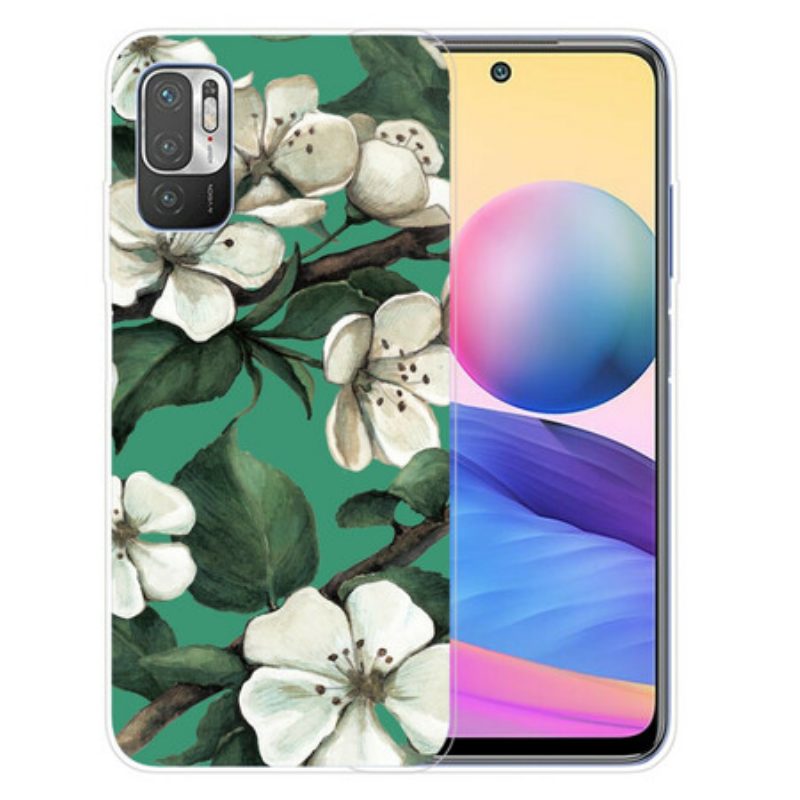 Telefoonhoesje voor Poco M3 Pro 5G Geschilderde Witte Bloemen