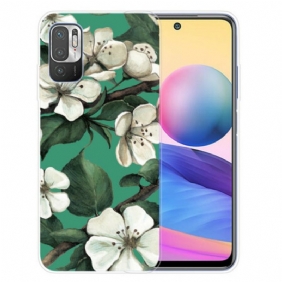 Telefoonhoesje voor Poco M3 Pro 5G Geschilderde Witte Bloemen