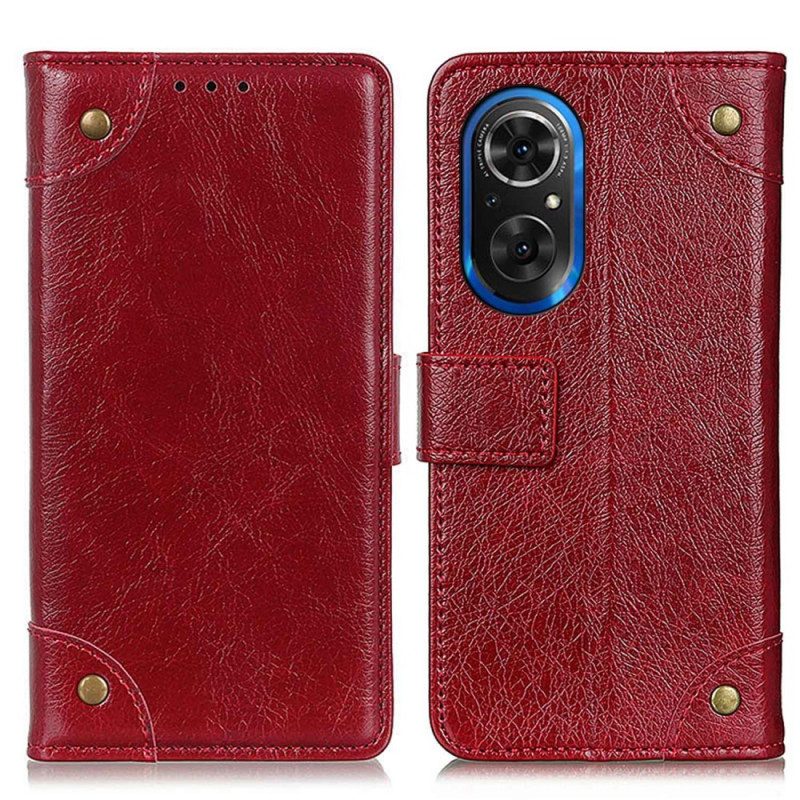 Leren Hoesje voor Honor 50 SE Stijl Nappa Lederen Vintage Klinknagels