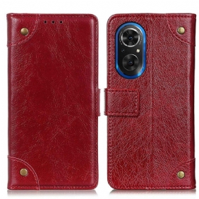 Leren Hoesje voor Honor 50 SE Stijl Nappa Lederen Vintage Klinknagels