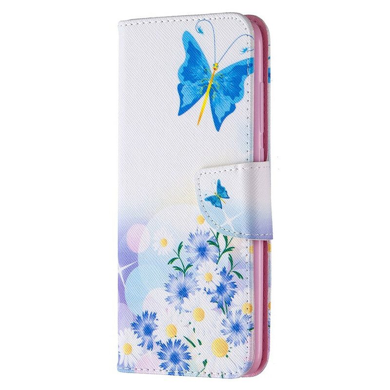 Folio-hoesje voor Xiaomi Redmi Note 9 Geschilderde Vlinders En Bloemen