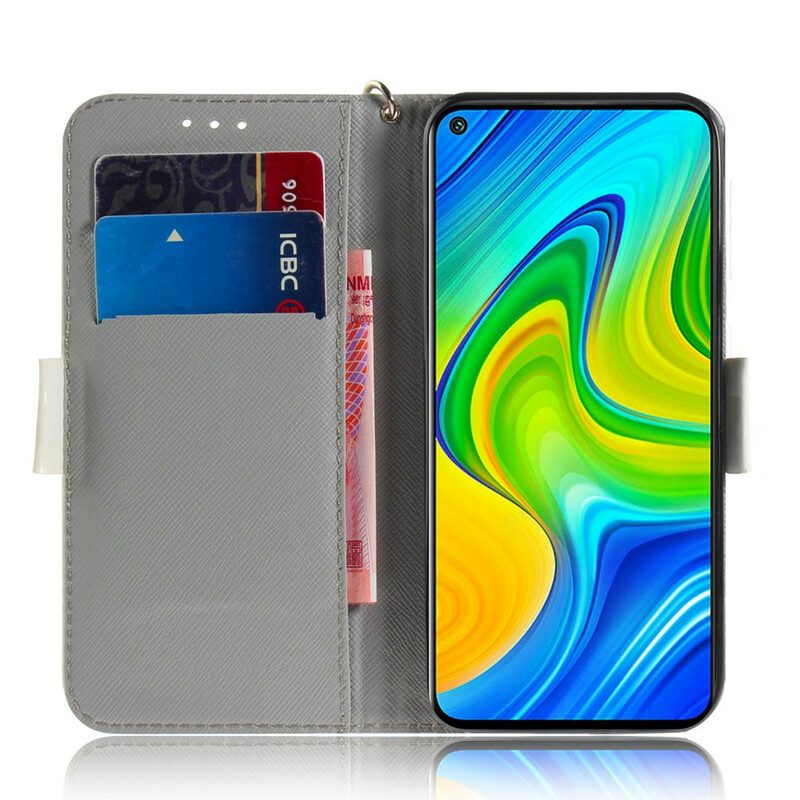 Folio-hoesje voor Xiaomi Redmi Note 9 Met Ketting Bloeiende Tak Met Riem