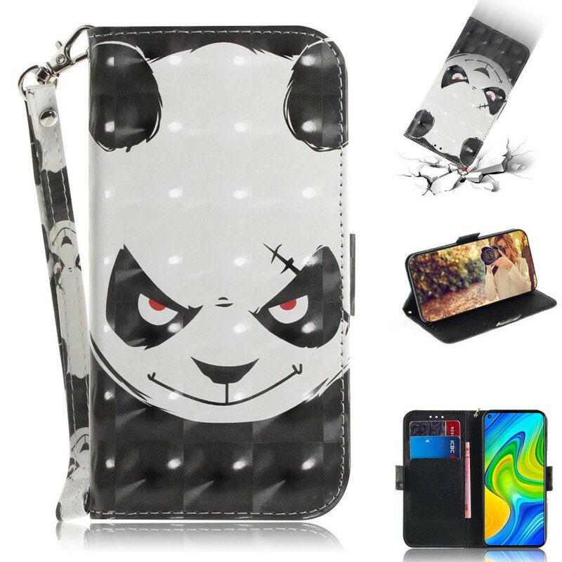 Folio-hoesje voor Xiaomi Redmi Note 9 Met Ketting Boze Panda Met Lanyard