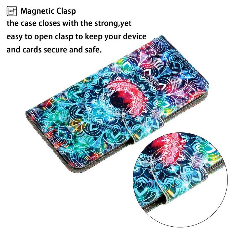 Folio-hoesje voor Xiaomi Redmi Note 9 Met Ketting Flitsende Strappy Mandala