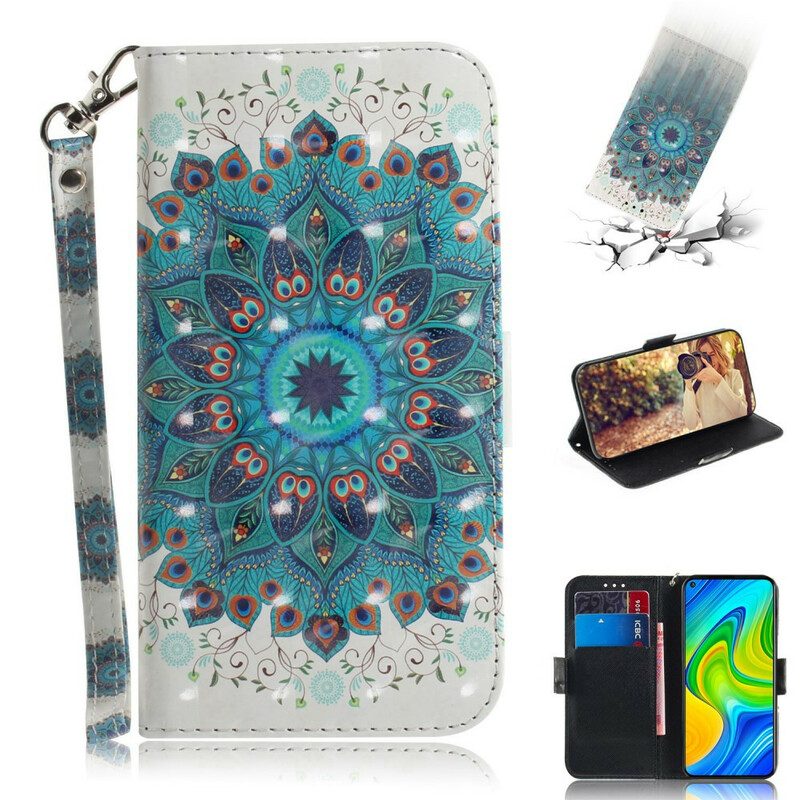 Folio-hoesje voor Xiaomi Redmi Note 9 Met Ketting Meesterlijke Mandala Met Riem