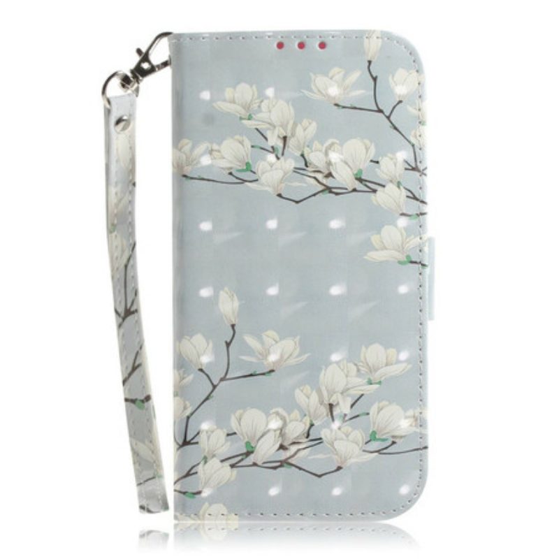 Folio-hoesje voor Xiaomi Redmi Note 9 Met Ketting Riem Bloem Boom