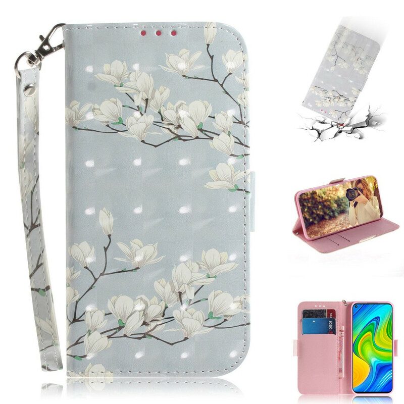 Folio-hoesje voor Xiaomi Redmi Note 9 Met Ketting Riem Bloem Boom