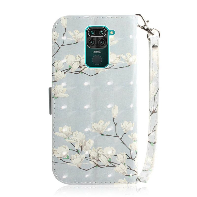 Folio-hoesje voor Xiaomi Redmi Note 9 Met Ketting Riem Bloem Boom