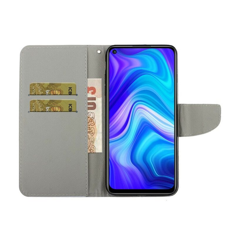 Folio-hoesje voor Xiaomi Redmi Note 9 Met Ketting String Madeliefjes