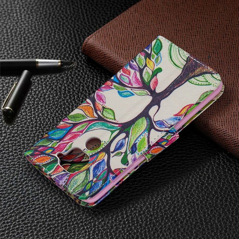 Leren Hoesje voor Xiaomi Redmi Note 9 Kleurrijke Boom