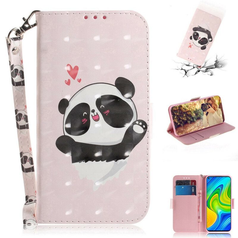 Leren Hoesje voor Xiaomi Redmi Note 9 Met Ketting Panda Love Met Sleutelkoord