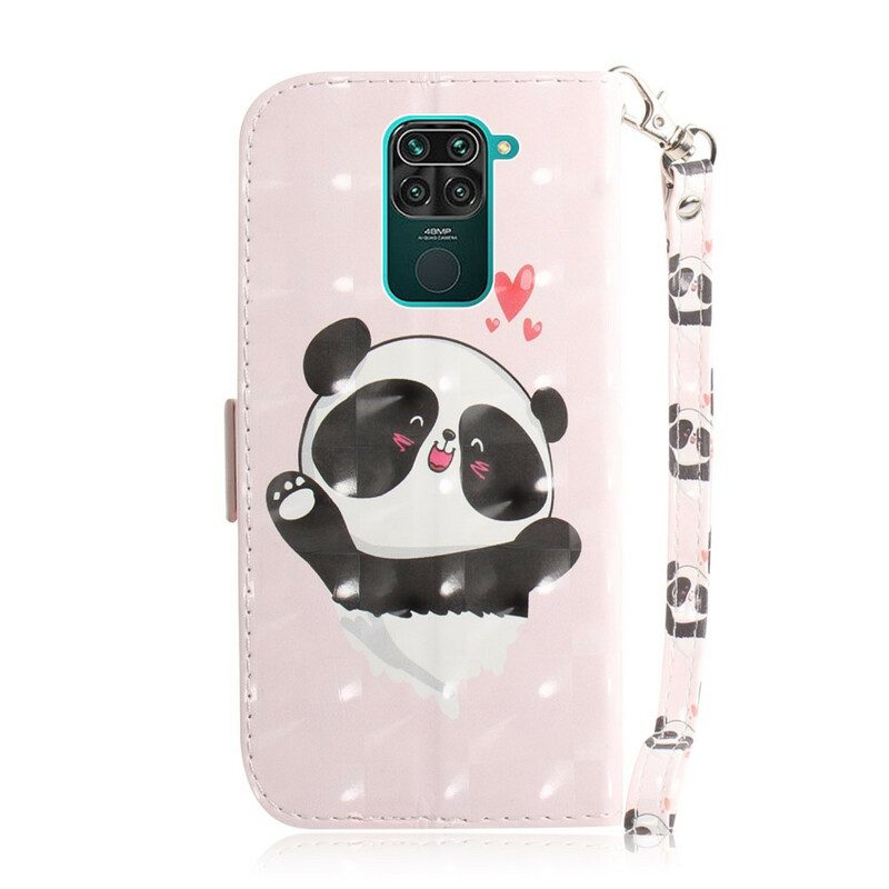 Leren Hoesje voor Xiaomi Redmi Note 9 Met Ketting Panda Love Met Sleutelkoord