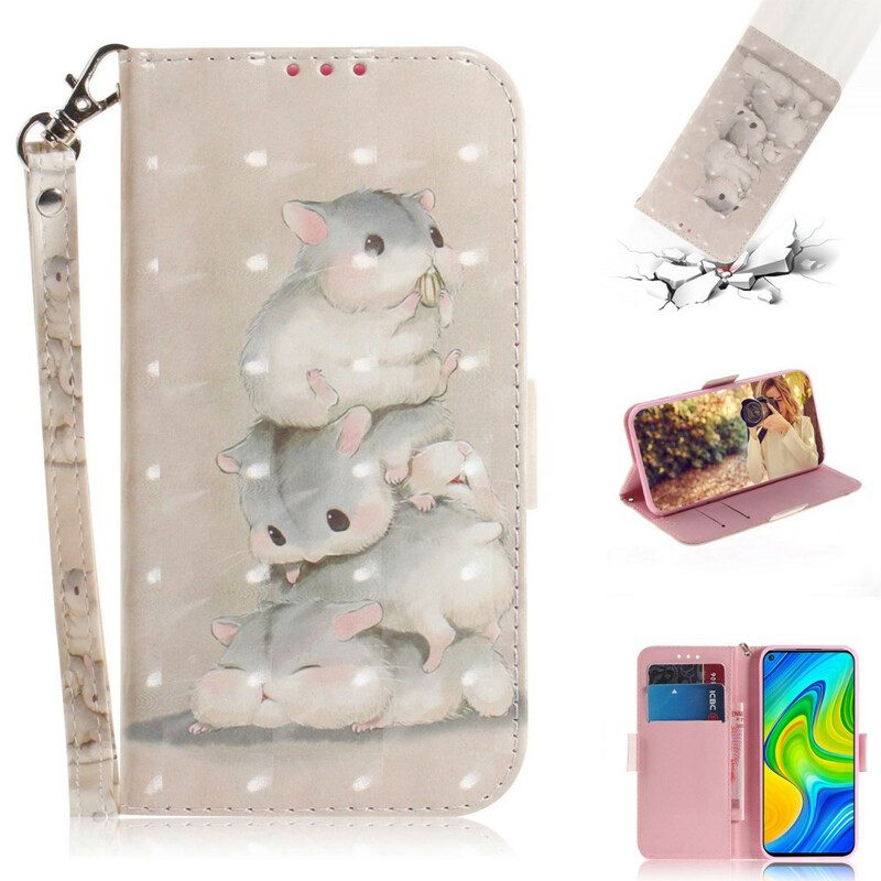 Leren Hoesje voor Xiaomi Redmi Note 9 Met Ketting String Hamsters