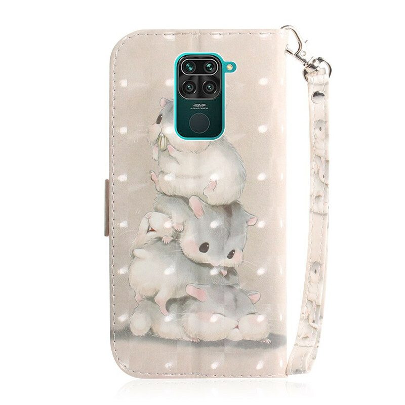 Leren Hoesje voor Xiaomi Redmi Note 9 Met Ketting String Hamsters