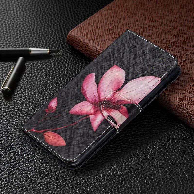 Leren Hoesje voor Xiaomi Redmi Note 9 Roze Bloem