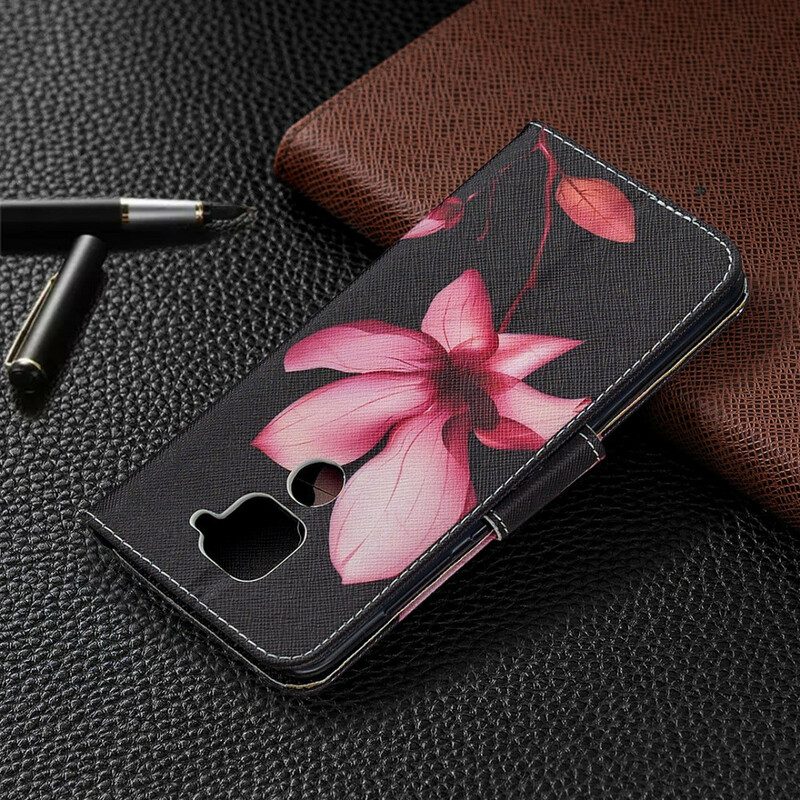 Leren Hoesje voor Xiaomi Redmi Note 9 Roze Bloem