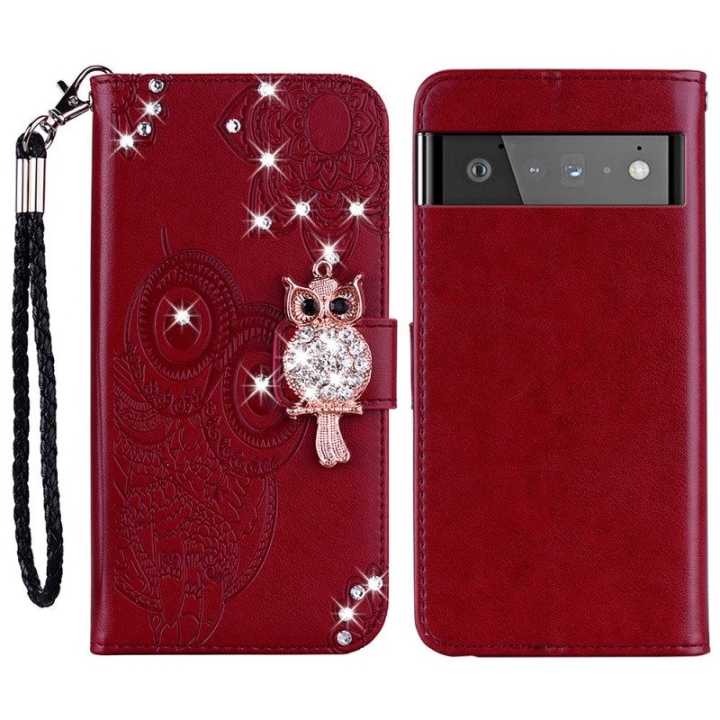 Flip Case voor Google Pixel 6 Pro Uil Mandala En Charme