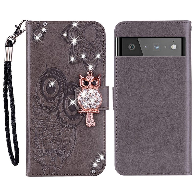 Flip Case voor Google Pixel 6 Pro Uil Mandala En Charme