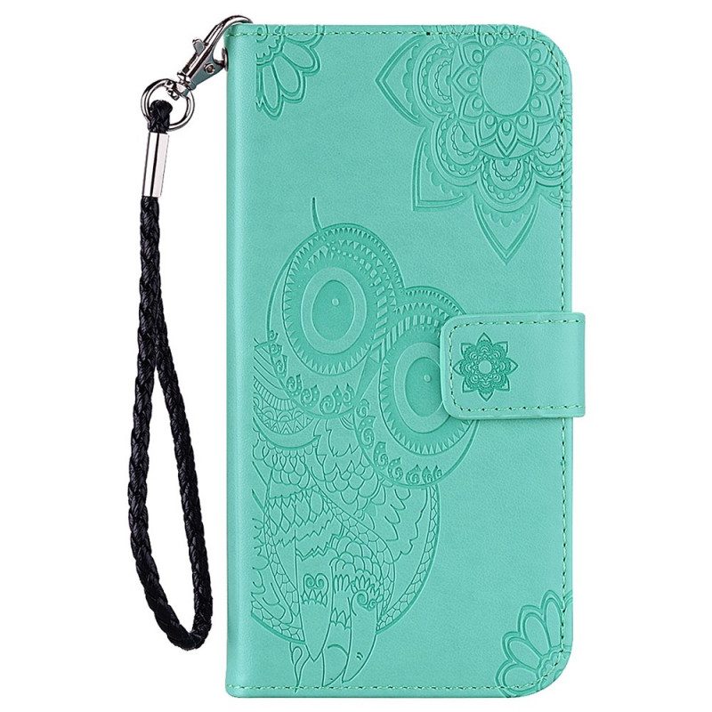 Folio-hoesje voor Google Pixel 6 Pro Uil Mandala En Lanyard